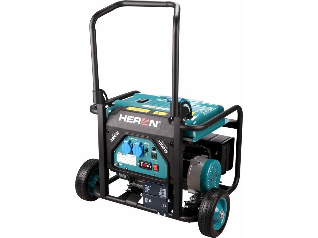Detail ovládacieho panela elektrocentrály HERON 8896141 s elektrickým štartom a meračom motohodín